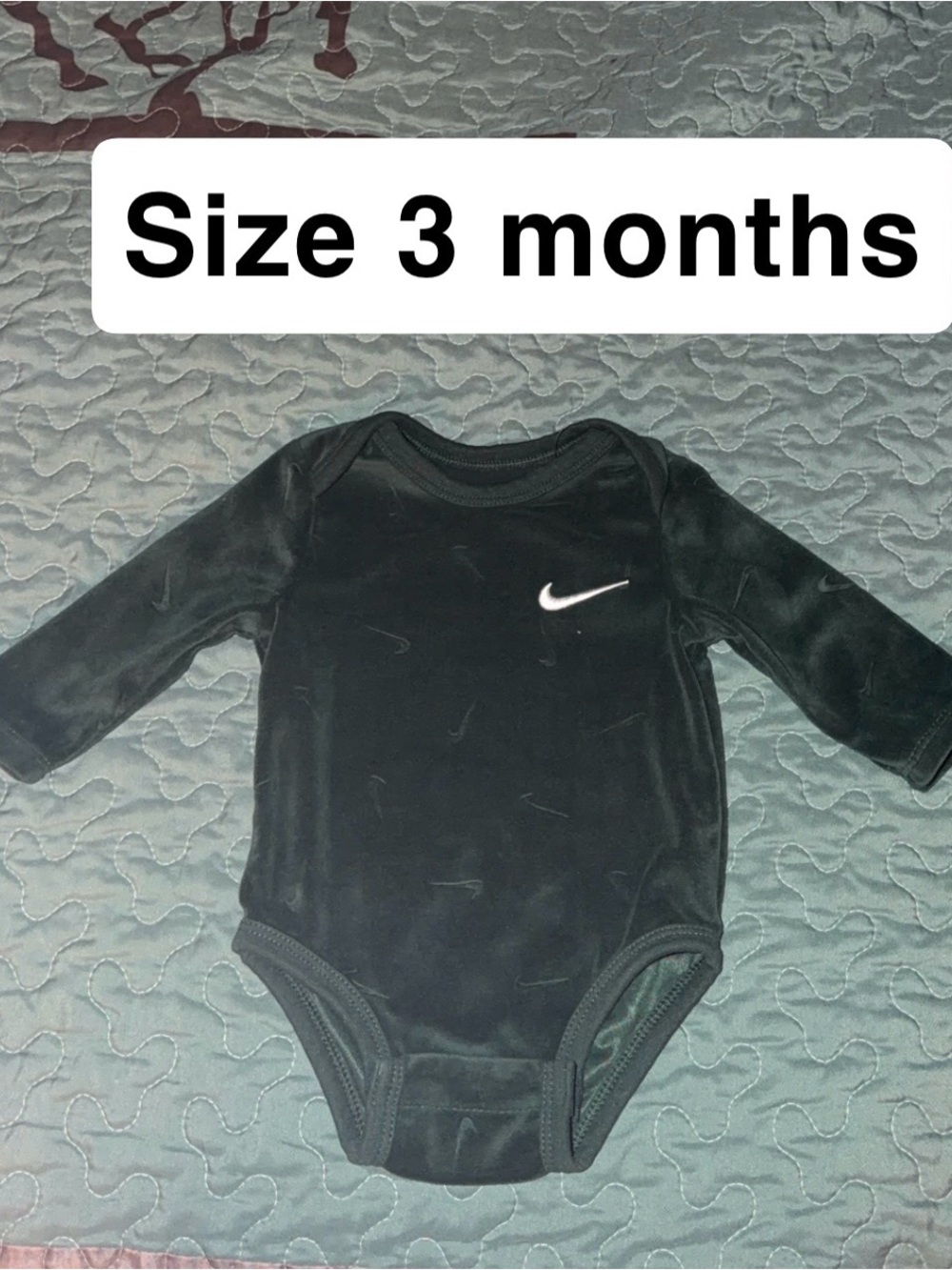 Nike dark green Long-Sleeve Baby Bodysuit with White Swoosh